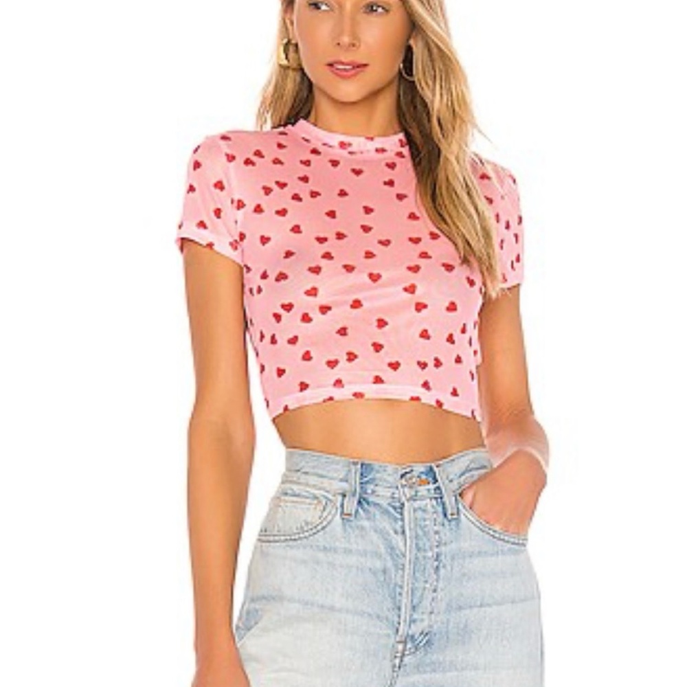 Pink Heart Print Crop Top